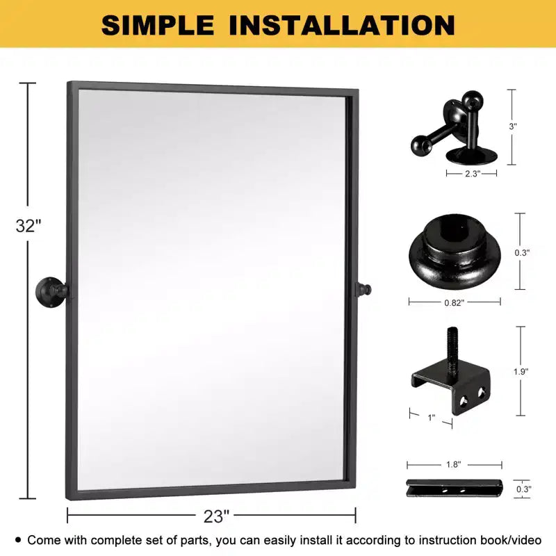 Pexfix Miroir Mural Pivotant Encadré en Métal pour Salle de Bain, Réglable Mural pour Décoration Murale Moderne