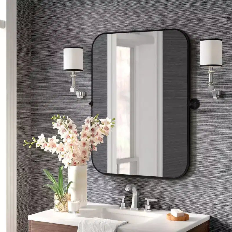 Pexfix Miroir Mural Pivotant Encadré en Métal pour Salle de Bain, Réglable Mural pour Décoration Murale Moderne