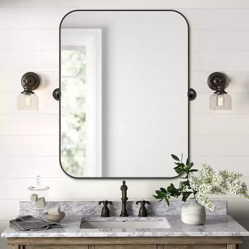 Pexfix Miroir Mural Pivotant Encadré en Métal pour Salle de Bain, Réglable Mural pour Décoration Murale Moderne