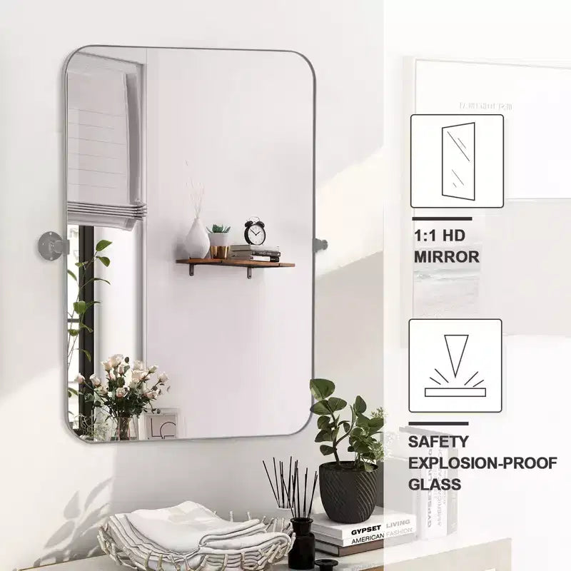 Pexfix Miroir Mural Pivotant Encadré en Métal pour Salle de Bain, Réglable Mural pour Décoration Murale Moderne