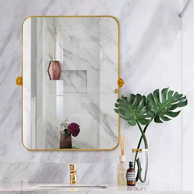 Pexfix Miroir Mural Pivotant Encadré en Métal pour Salle de Bain, Réglable Mural pour Décoration Murale Moderne