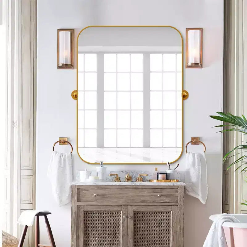 Pexfix Miroir Mural Pivotant Encadré en Métal pour Salle de Bain, Réglable Mural pour Décoration Murale Moderne