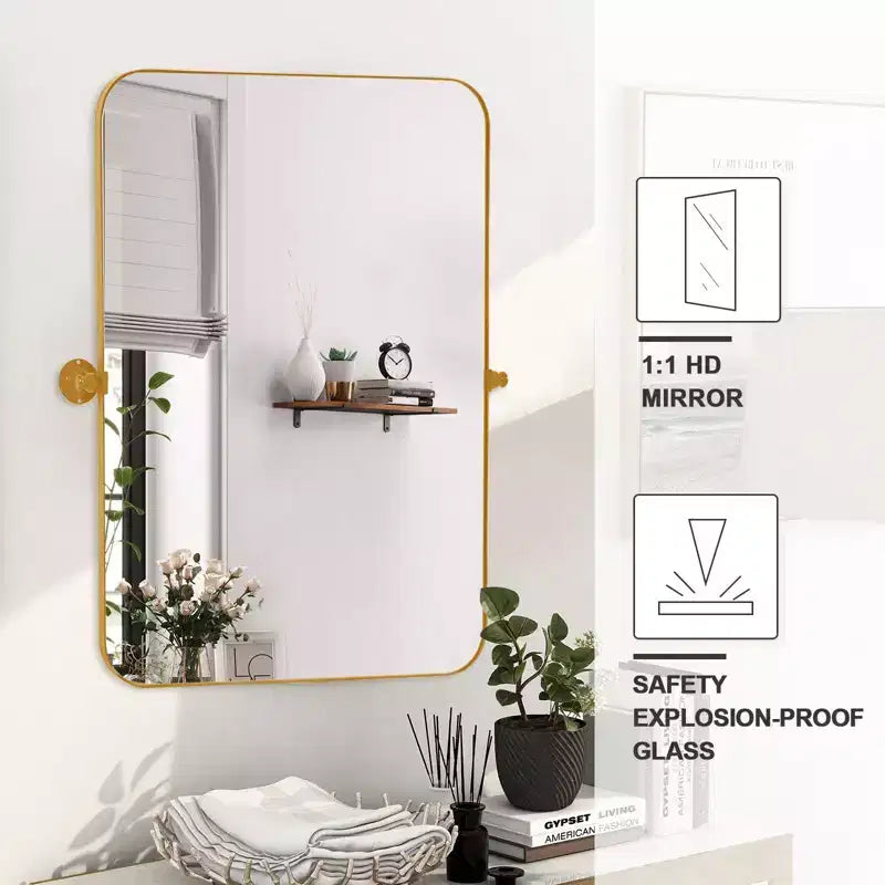 Pexfix Miroir Mural Pivotant Encadré en Métal pour Salle de Bain, Réglable Mural pour Décoration Murale Moderne