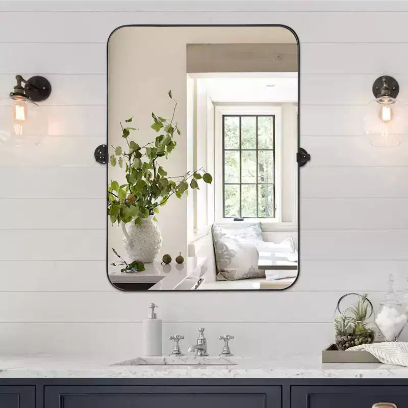 Pexfix Miroir Mural Pivotant Encadré en Métal pour Salle de Bain, Réglable Mural pour Décoration Murale Moderne