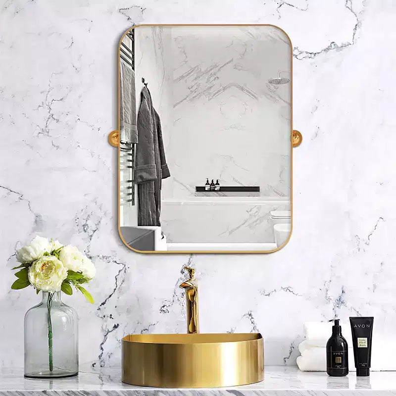 Pexfix Miroir Mural Pivotant Encadré en Métal pour Salle de Bain, Réglable Mural pour Décoration Murale Moderne