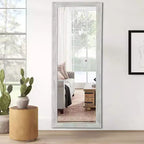 Miroir plein pied 64x21 pouces en bois massif blanc avec support - Acier trempé