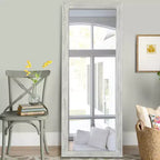 Miroir plein pied 64x21 pouces en bois massif blanc avec support - Acier trempé