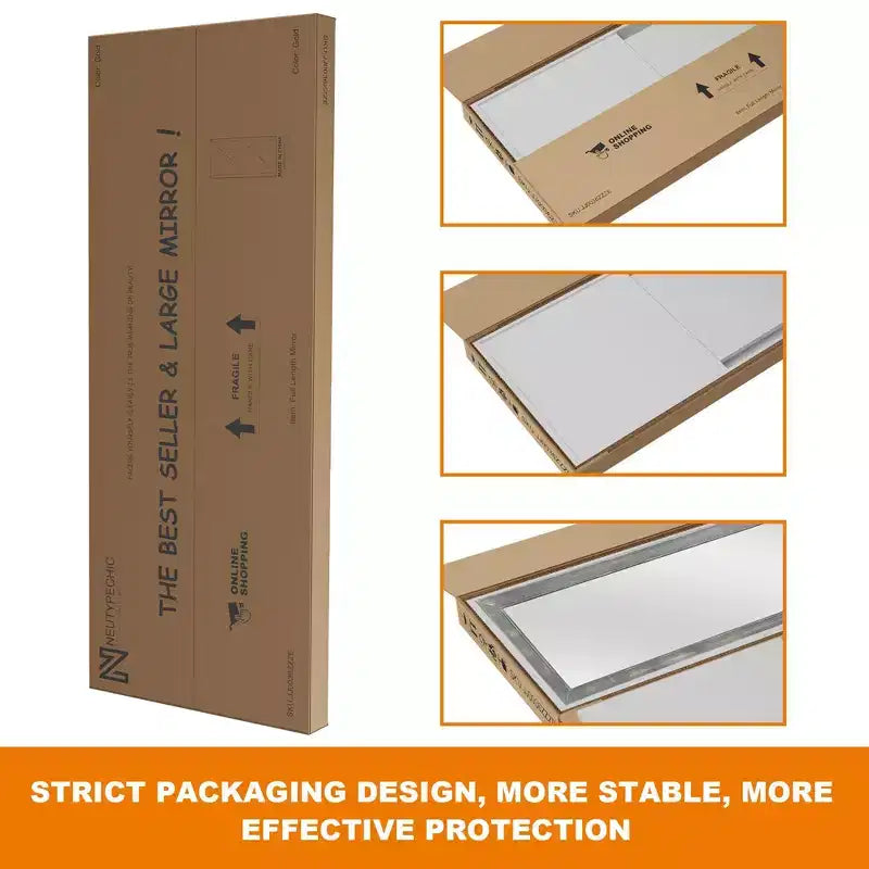 Miroir plein pied 64x21 pouces en bois massif blanc avec support - Acier trempé