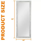 Miroir plein pied 64x21 pouces en bois massif blanc avec support - Acier trempé
