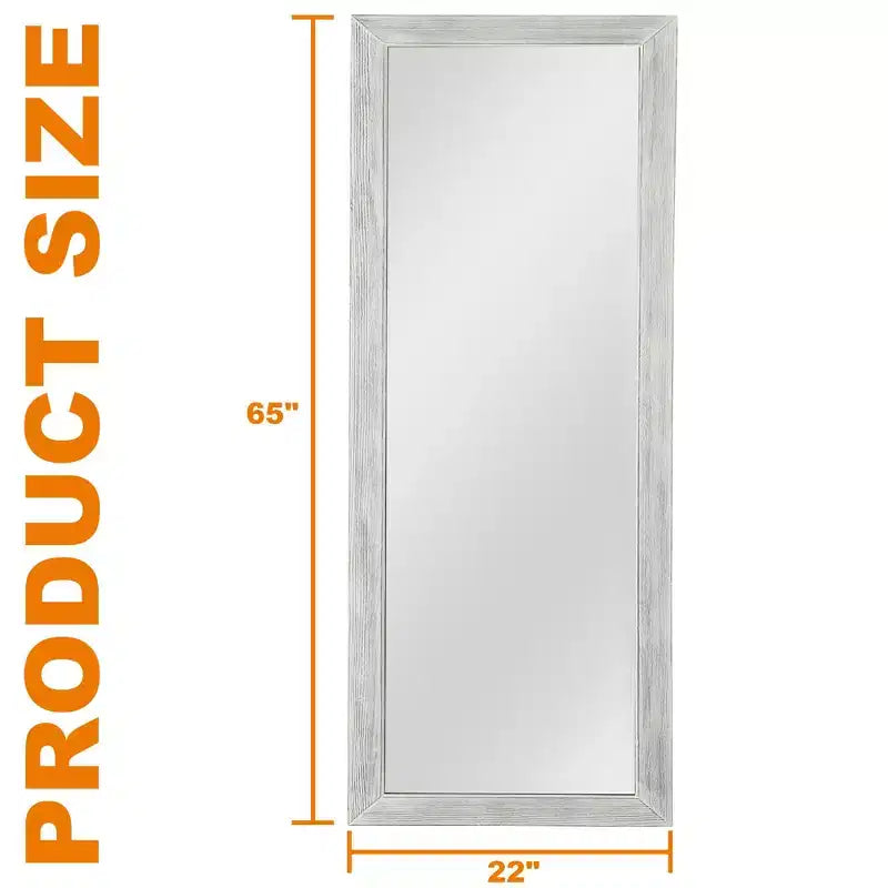 Miroir plein pied 64x21 pouces en bois massif blanc avec support - Acier trempé