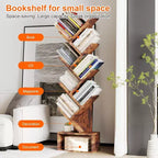 Acekool Étagère Arbre Vintage, Bibliothèque Haute à 8 Niveaux avec Tiroir, Étagère de Rangement Gain de Place pour Salon Bureau Étude, 38 x 20 x 132 cm