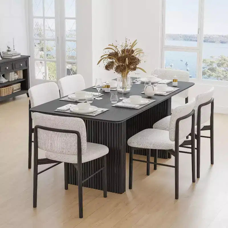 PexFix Table de salle à manger 67 x 33,5 en bois massif, table de cuisine moderne pour 4 à 6 personnes, style ferme avec pieds ondulés solides pour salon, cuisine, bureau à domicile, noir