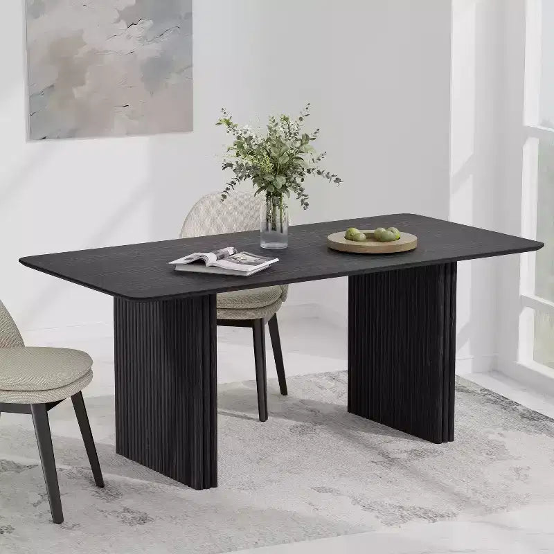 PexFix Table de salle à manger 67 x 33,5 en bois massif, table de cuisine moderne pour 4 à 6 personnes, style ferme avec pieds ondulés solides pour salon, cuisine, bureau à domicile, noir