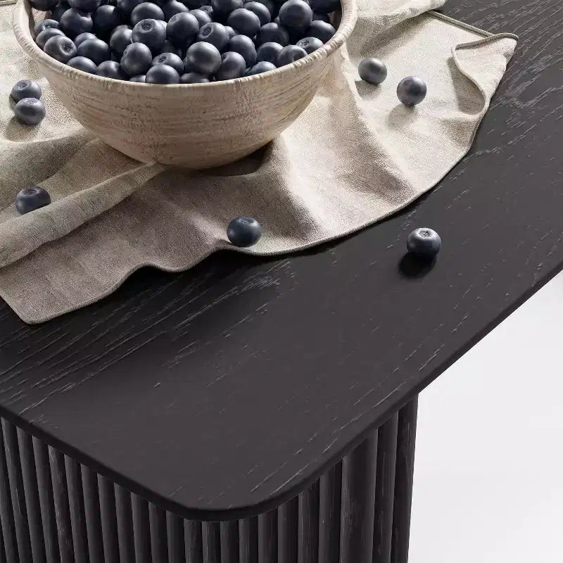 PexFix Table de salle à manger 67 x 33,5 en bois massif, table de cuisine moderne pour 4 à 6 personnes, style ferme avec pieds ondulés solides pour salon, cuisine, bureau à domicile, noir