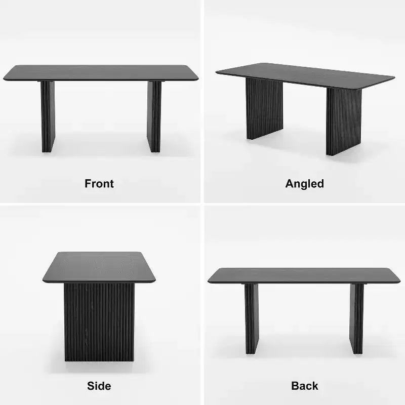 PexFix Table de salle à manger 67 x 33,5 en bois massif, table de cuisine moderne pour 4 à 6 personnes, style ferme avec pieds ondulés solides pour salon, cuisine, bureau à domicile, noir