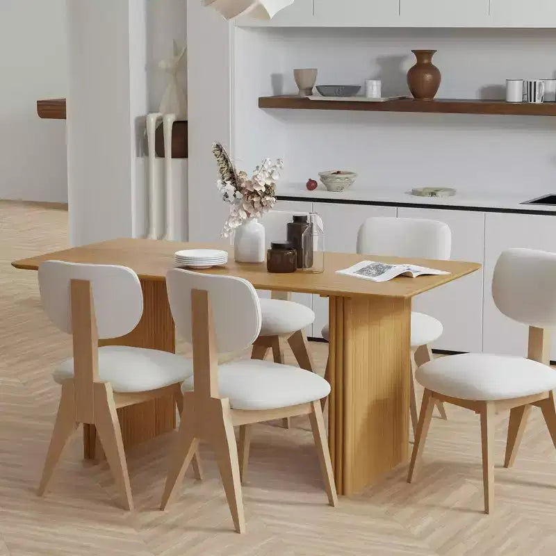 PexFix 67 x 33,5 Table de salle à manger de ferme en bois massif pour 4 à 6 personnes Table de cuisine moderne avec pieds ondulés massifs pour salon, cuisine, bureau à domicile, couleur naturelle
