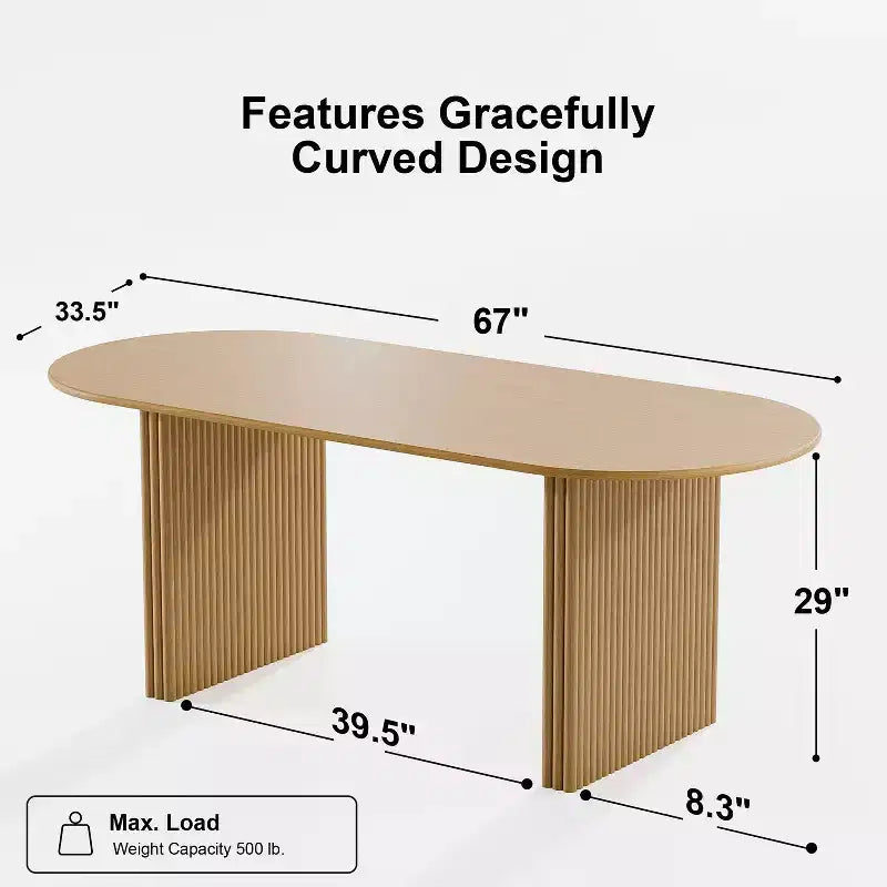 PexFix Table à manger ovale en bois massif 67 x 33,5 Table de cuisine moderne Style ferme avec pieds ondulés massifs pour salon, cuisine, bureau à domicile, naturel