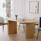 PexFix Table à manger ovale en bois massif 67 x 33,5 Table de cuisine moderne Style ferme avec pieds ondulés massifs pour salon, cuisine, bureau à domicile, naturel