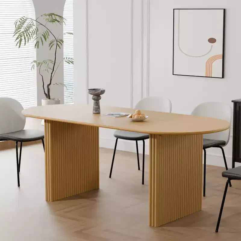 PexFix Table à manger ovale en bois massif 67 x 33,5 Table de cuisine moderne Style ferme avec pieds ondulés massifs pour salon, cuisine, bureau à domicile, naturel