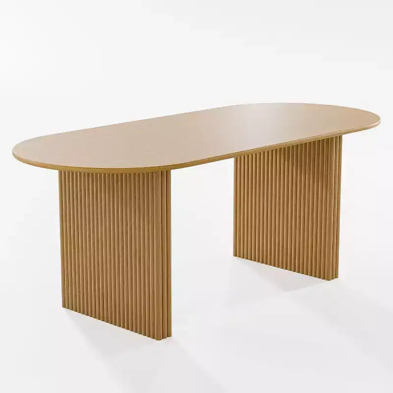 PexFix Table à manger ovale en bois massif 67 x 33,5 Table de cuisine moderne Style ferme avec pieds ondulés massifs pour salon, cuisine, bureau à domicile, naturel