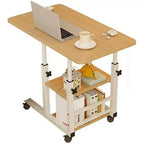 Table basse en C mobile Acekool réglable en hauteur avec roulettes, support pour ordinateur portable inclinable et étagères de rangement, table d'appoint pour canapé pour la maison ou le bureau