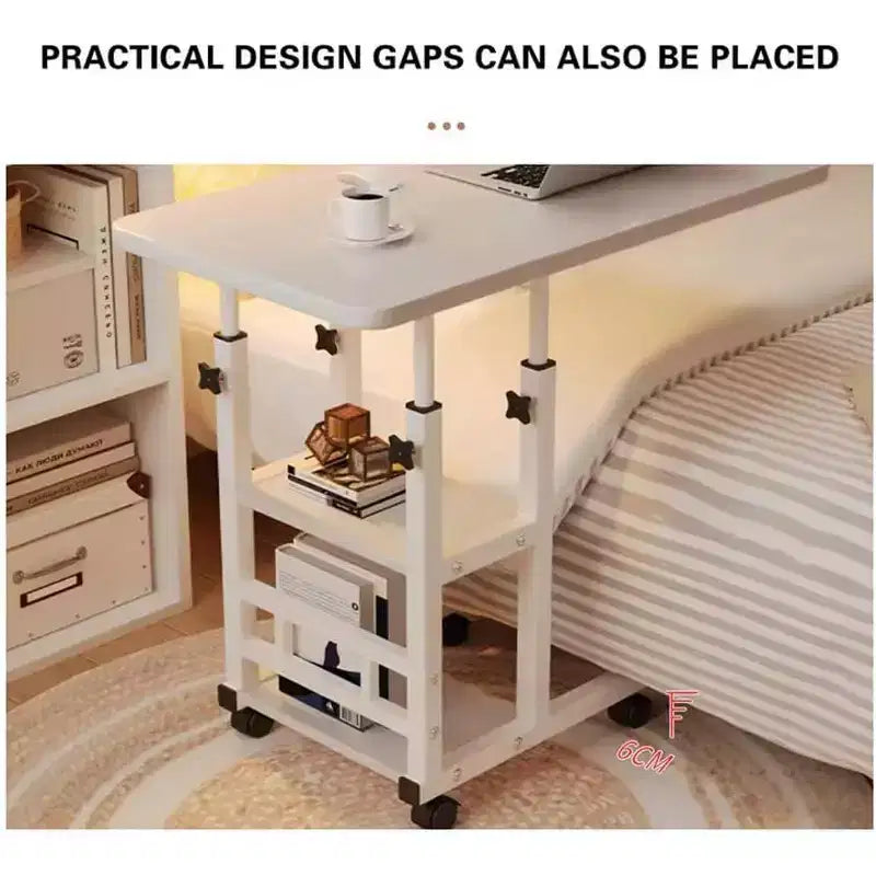 Table basse en C mobile Acekool réglable en hauteur avec roulettes, support pour ordinateur portable inclinable et étagères de rangement, table d'appoint pour canapé pour la maison ou le bureau