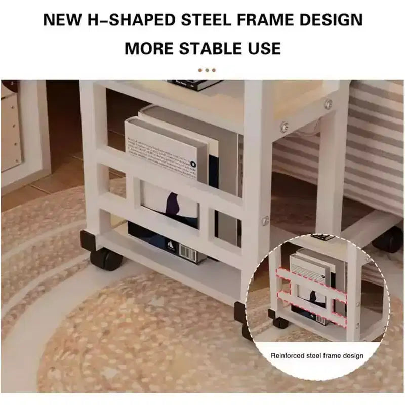 Table basse en C mobile Acekool réglable en hauteur avec roulettes, support pour ordinateur portable inclinable et étagères de rangement, table d'appoint pour canapé pour la maison ou le bureau