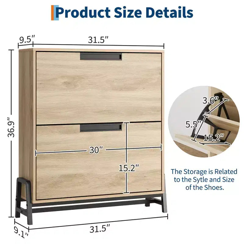 Meuble à chaussures avec 2 tiroirs basculants, Organiseur à chaussures autoportant avec pieds en métal, Étagère réglable Meuble à chaussures étroit pour entrée, Foyer