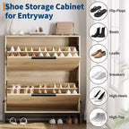 Meuble à chaussures avec 2 tiroirs basculants, Organiseur à chaussures autoportant avec pieds en métal, Étagère réglable Meuble à chaussures étroit pour entrée, Foyer