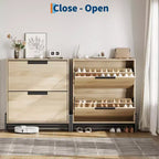 Meuble à chaussures avec 2 tiroirs basculants, Organiseur à chaussures autoportant avec pieds en métal, Étagère réglable Meuble à chaussures étroit pour entrée, Foyer