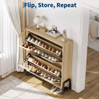 Meuble à chaussures avec 2 tiroirs basculants, Organiseur à chaussures autoportant avec pieds en métal, Étagère réglable Meuble à chaussures étroit pour entrée, Foyer