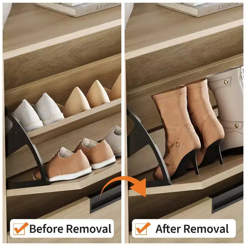 Meuble à chaussures avec 2 tiroirs basculants, Organiseur à chaussures autoportant avec pieds en métal, Étagère réglable Meuble à chaussures étroit pour entrée, Foyer
