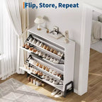 Meuble à chaussures avec 2 tiroirs basculants, Organiseur à chaussures autoportant avec pieds en métal, Étagère réglable Meuble à chaussures étroit pour entrée, Foyer