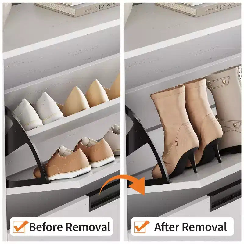 Meuble à chaussures avec 2 tiroirs basculants, Organiseur à chaussures autoportant avec pieds en métal, Étagère réglable Meuble à chaussures étroit pour entrée, Foyer