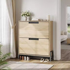 Meuble à chaussures avec 2 tiroirs basculants, Organiseur à chaussures autoportant avec pieds en métal, Étagère réglable Meuble à chaussures étroit pour entrée, Foyer