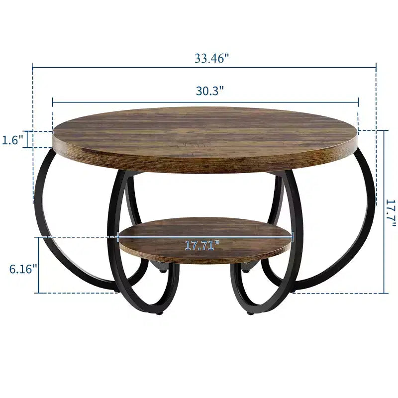 Table basse ronde Garvee 30 Table basse, Table basse à 2 niveaux de style industriel avec pieds réglables et grain de bois design, Facile à monter
