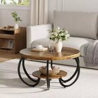 Table basse ronde Garvee 30 Table basse, Table basse à 2 niveaux de style industriel avec pieds réglables et grain de bois design, Facile à monter