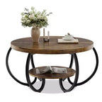 Table basse ronde Garvee 30 Table basse, Table basse à 2 niveaux de style industriel avec pieds réglables et grain de bois design, Facile à monter