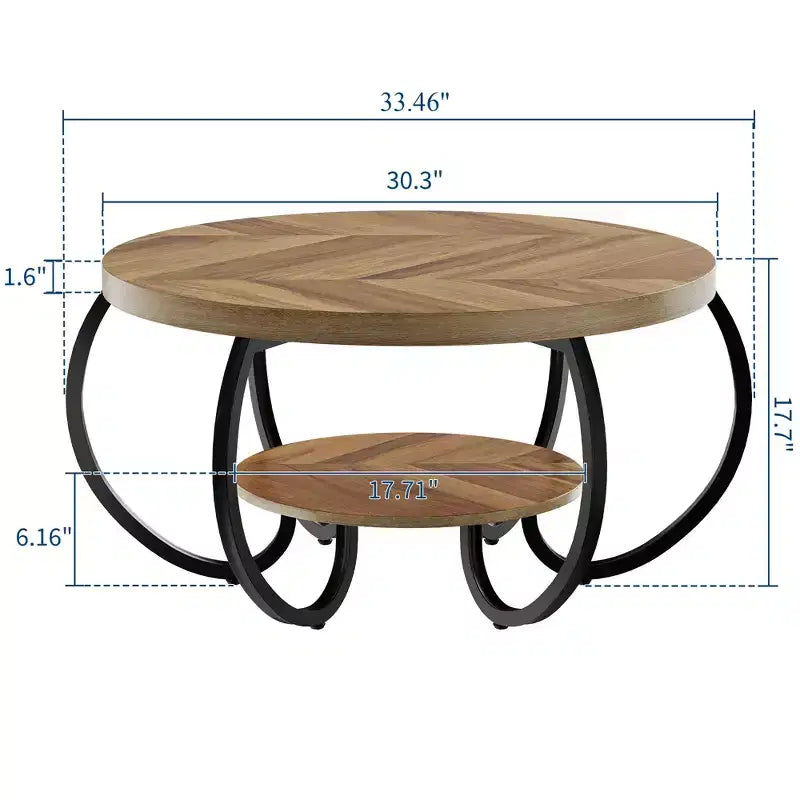 Table basse ronde Garvee 30 Table basse, Table basse à 2 niveaux de style industriel avec pieds réglables et grain de bois design, Facile à monter