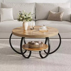 Table basse ronde Garvee 30 Table basse, Table basse à 2 niveaux de style industriel avec pieds réglables et grain de bois design, Facile à monter