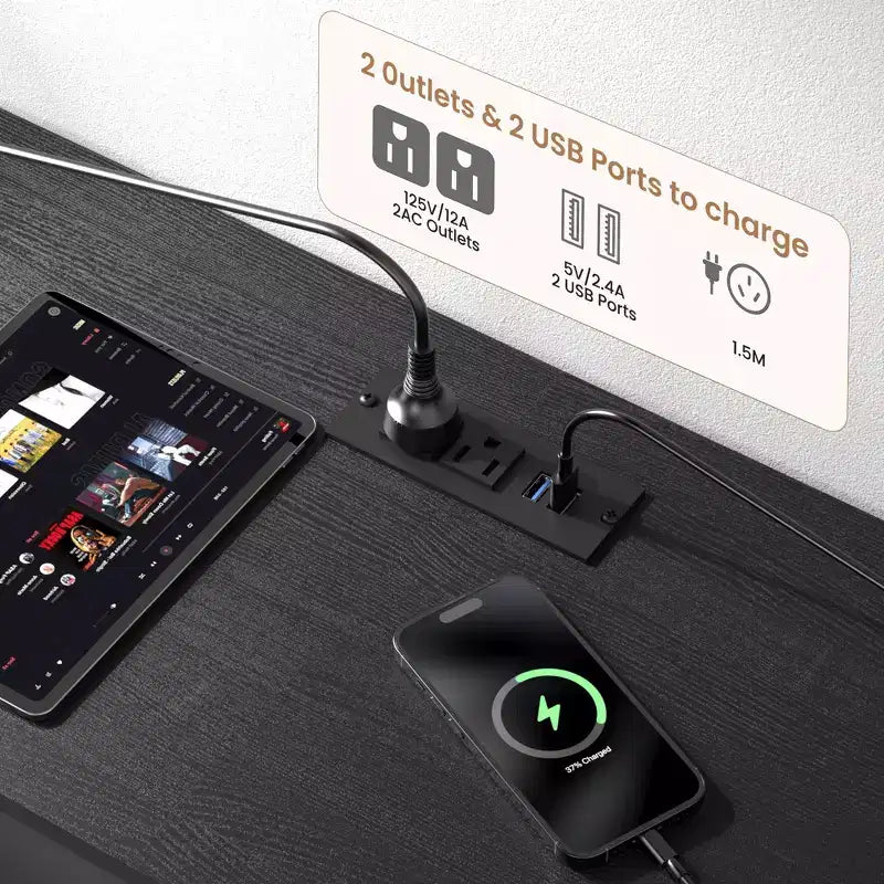 Meuble TV commode 63 pouces pour téléviseurs 65, 70, 75 pouces, commode en tissu avec station de charge, lumières LED, étagères ouvertes et commode à 12 tiroirs