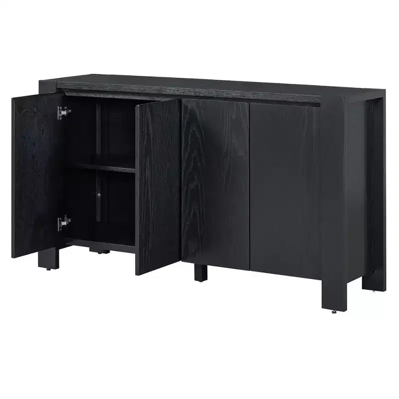 Buffet 4 portes Hostack avec étagères réglables pour salle à manger et cuisine, Noir
