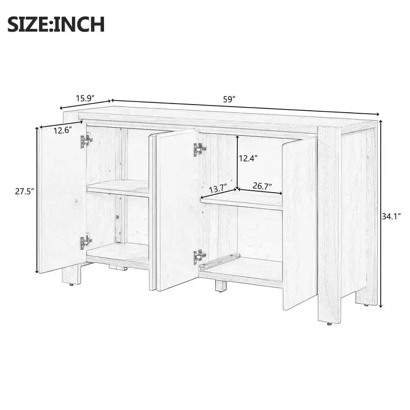 Buffet 4 portes Hostack avec étagères réglables pour salle à manger et cuisine, Noir
