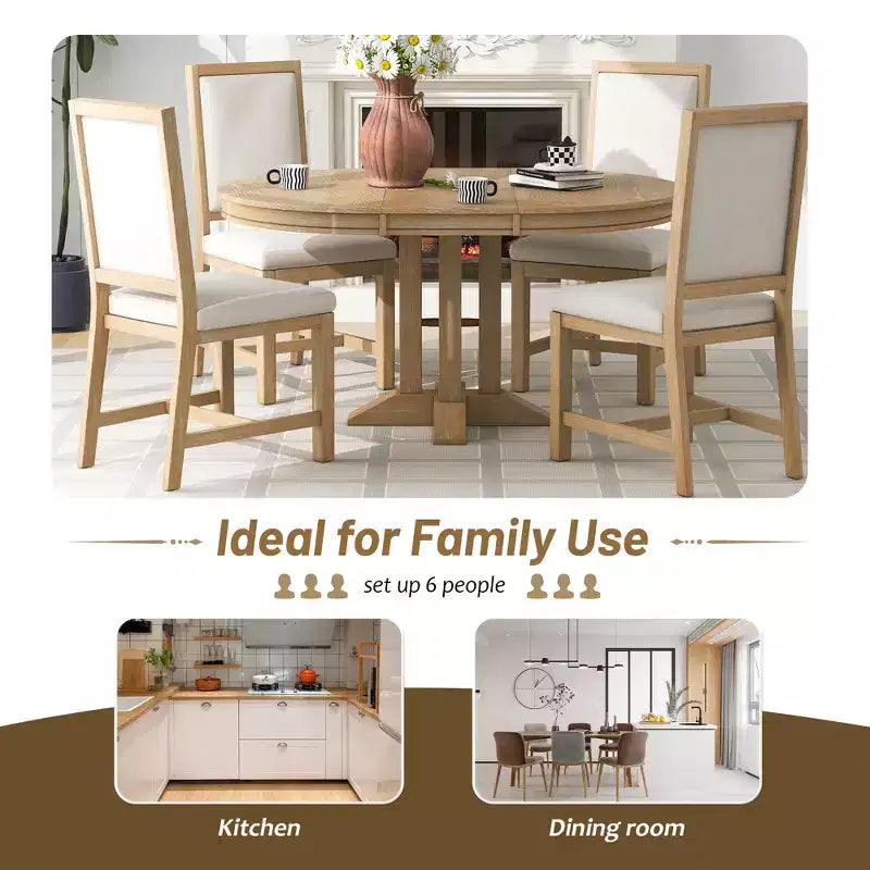 GDFStudio Salome – Ensemble de salle à manger 5 pièces avec table ronde extensible et chaises rembourrées