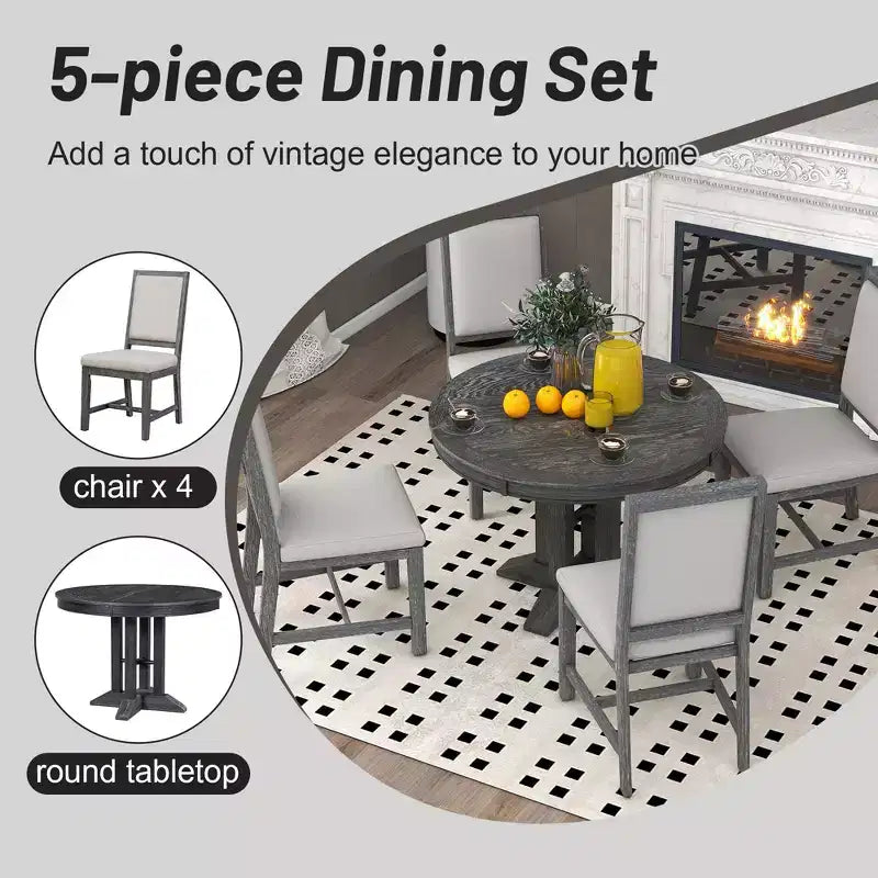 GDFStudio Salome – Ensemble de salle à manger 5 pièces avec table ronde extensible et chaises rembourrées