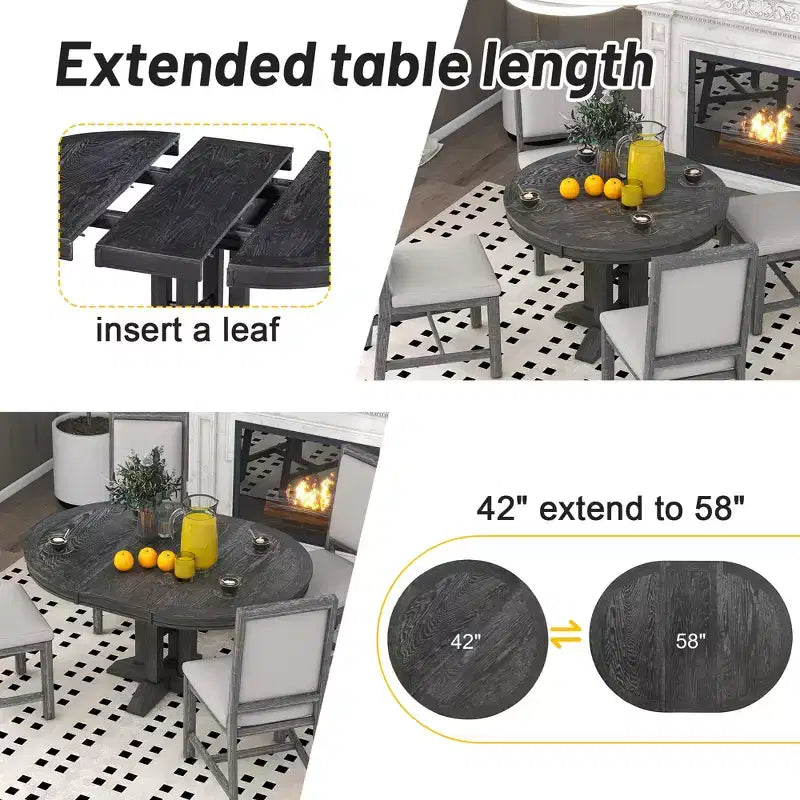 GDFStudio Salome – Ensemble de salle à manger 5 pièces avec table ronde extensible et chaises rembourrées