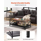 VEVOR Ensemble de 3 Tables de Salon, Table Basse Industrielle de 105 cm avec 2 Tables d'Appoint Carrées, Marron et Noir