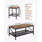 VEVOR Ensemble de 3 Tables de Salon, Table Basse Industrielle de 105 cm avec 2 Tables d'Appoint Carrées, Marron et Noir