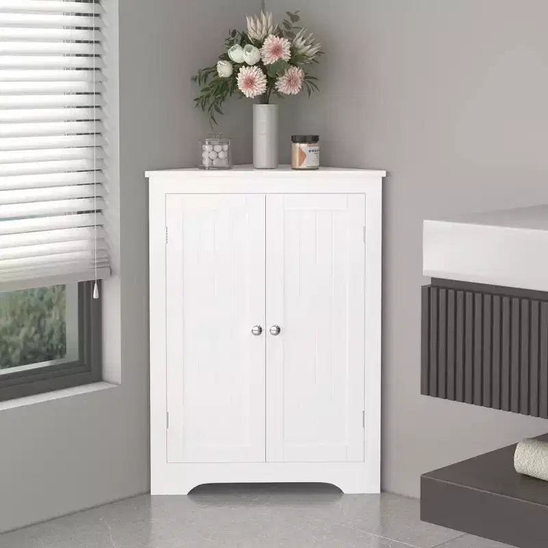 GDFStudio Jessamine Freestanding Corner Bathroom Storage Cabinet with Adjustable Shelf