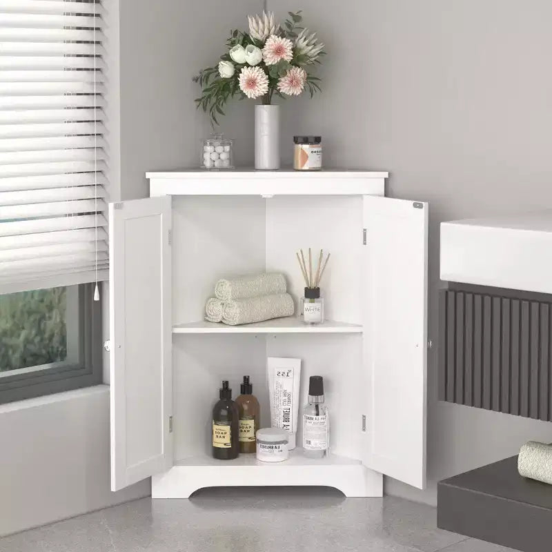 Meuble d'angle de salle de bain autoportant Jessamine GDFStudio avec étagère réglable